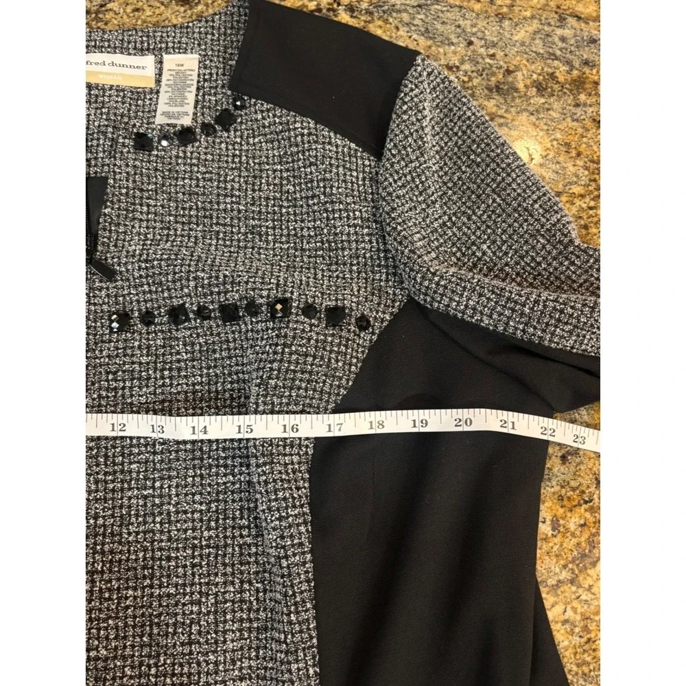 Alfred Dunner Woman‎ 16W Oscar Night Jacket Black White Tweed Beaded Zip Church